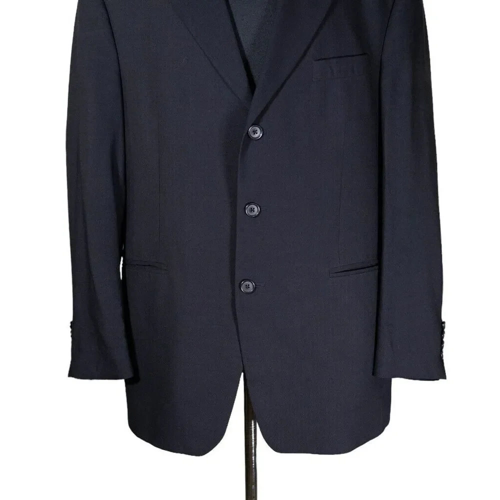 Ralph Lauren Mens Blazer Blue Wool 3 Button Lined Suit Jacket Sport Coat 44R